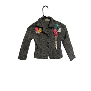 Little Mass Girls Heather Gray Button-Up Jacket W/ Floral Embellishments Size 6X